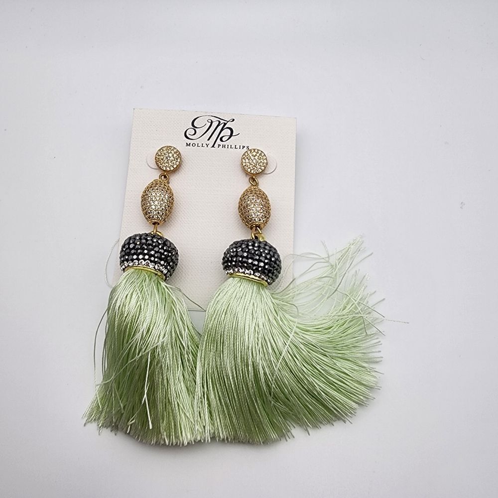 NWT Molly Phillips Green Tassel Earrings